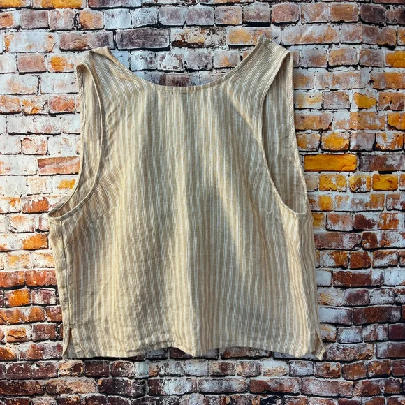 Madewell Refined Linen Top with Open back in rust and white stripe Size 12 - Picture 6 of 15